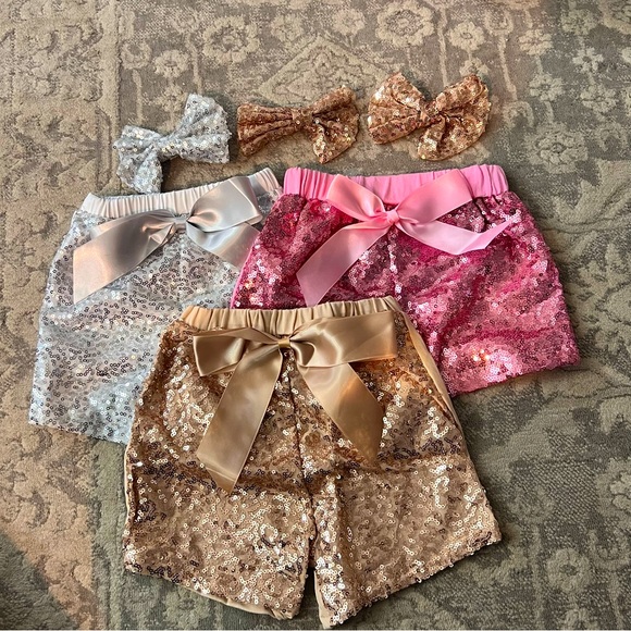 Other - Toddler girls boutique sparkle shorts with bows set size 3T 6 pieces